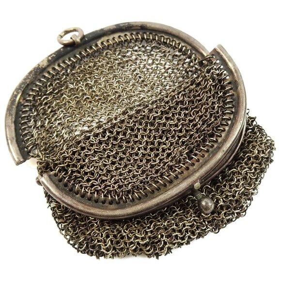 Antique French Silver Hallmarked Mesh Change Coin Purse Dual Compartment - Picture 3 of 5